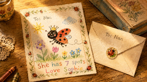 A child's handmade reply letter in an envelope