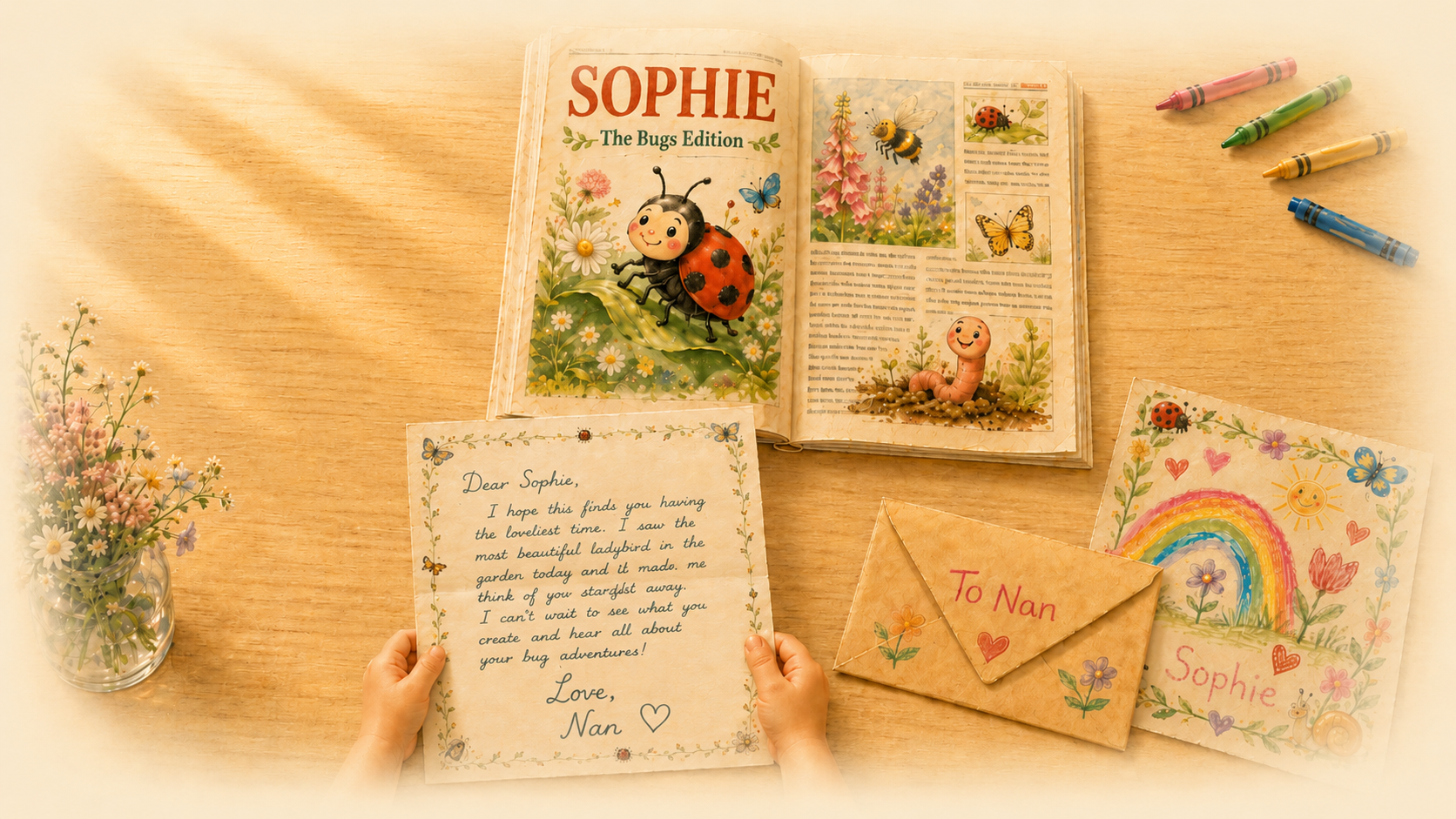 A personalised edition of The Little Post arriving by post.