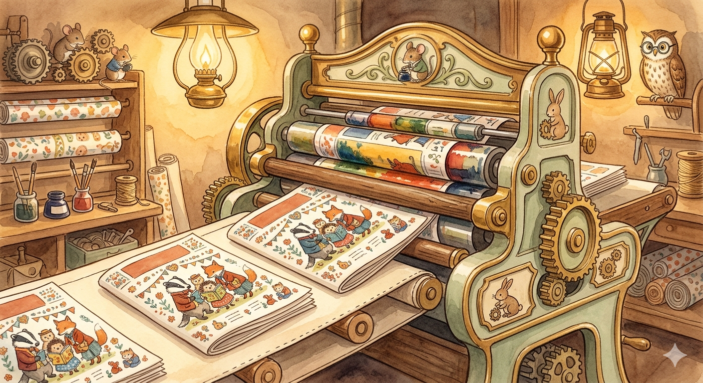 The Little Post being printed, folded and posted