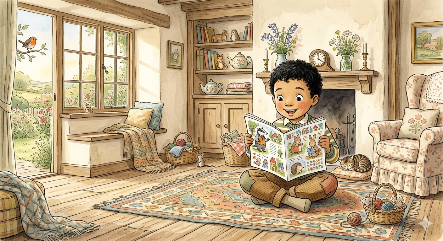 Child reading The Little Post and writing back