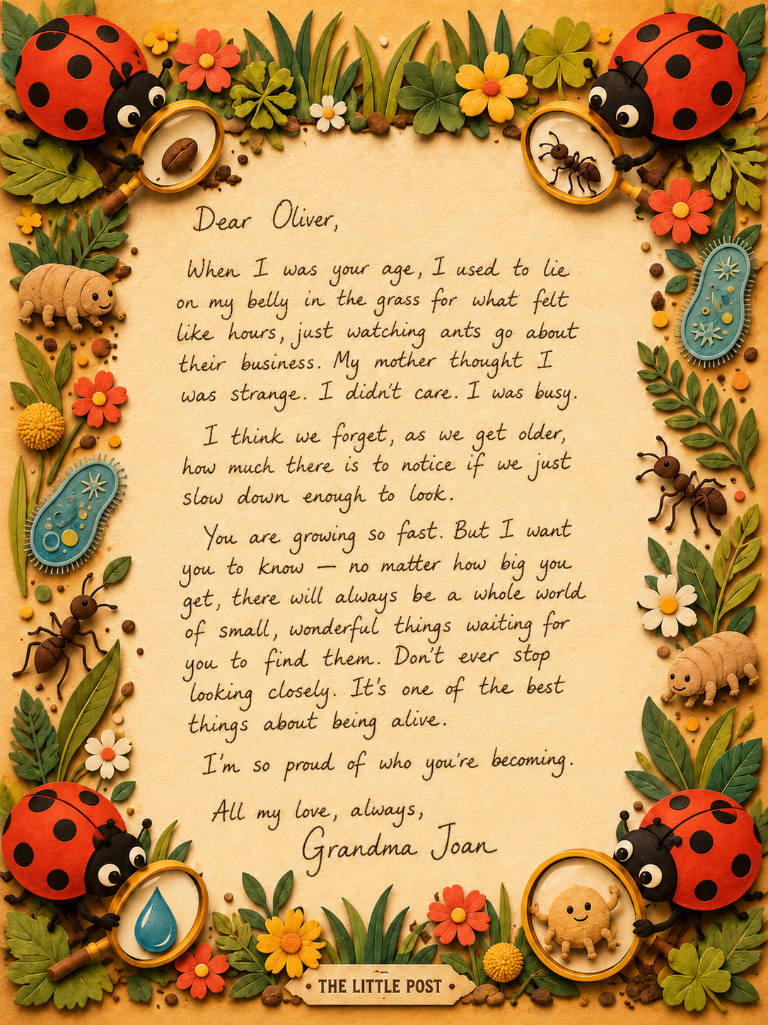 Personal letter printed inside